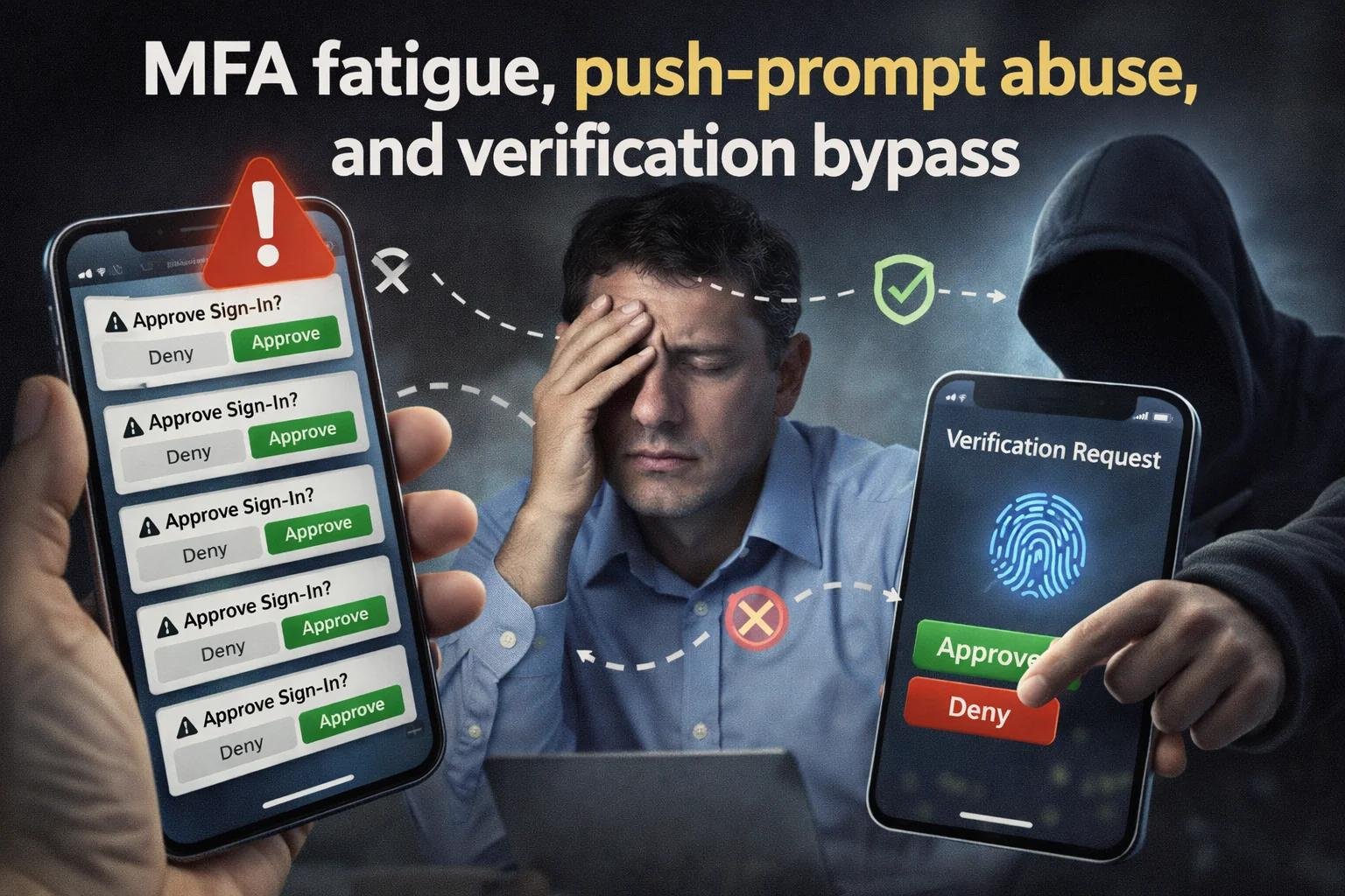 Smartphone receiving repeated login approval notifications during an MFA fatigue attack